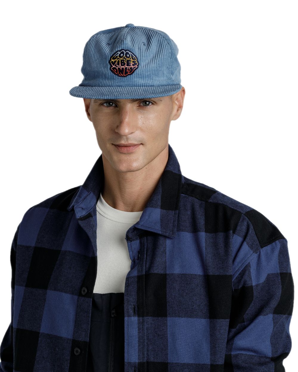 Water Coloured Buff Dister Chill Trucker Cap on white background #colour_water