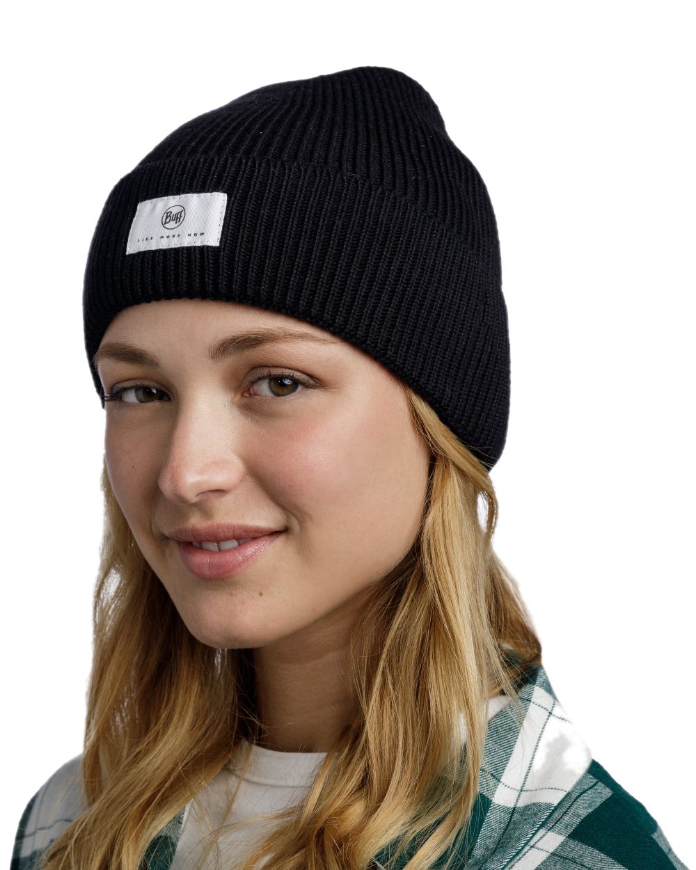 Black Coloured Buff Drisk Knitted Beanie on white background #colour_black