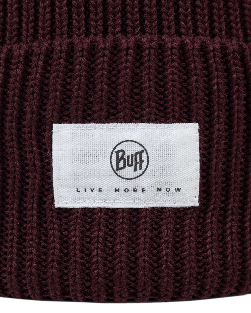 Burgundy Coloured Buff Drisk Knitted Beanie on white background #colour_burgundy