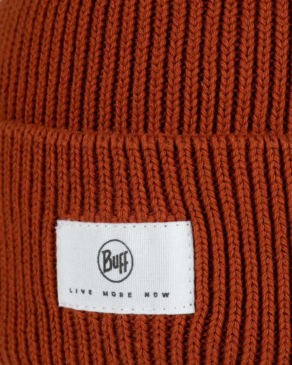 Cinnamon Coloured Buff Drisk Knitted Beanie on white background #colour_cinnamon
