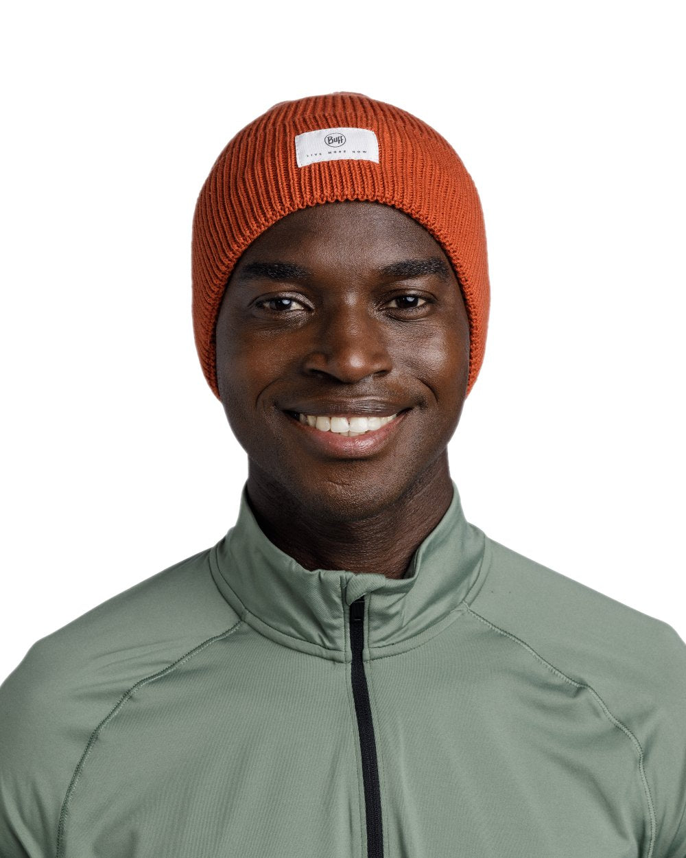 Cinnamon Coloured Buff Drisk Knitted Beanie on white background #colour_cinnamon
