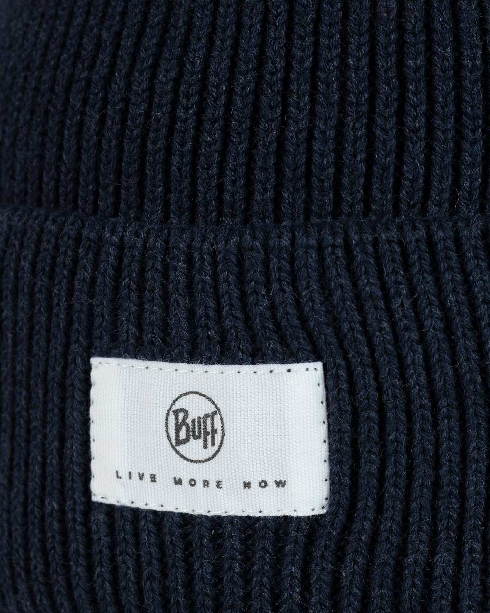 Night Blue Coloured Buff Drisk Knitted Beanie on white background #colour_night-blue