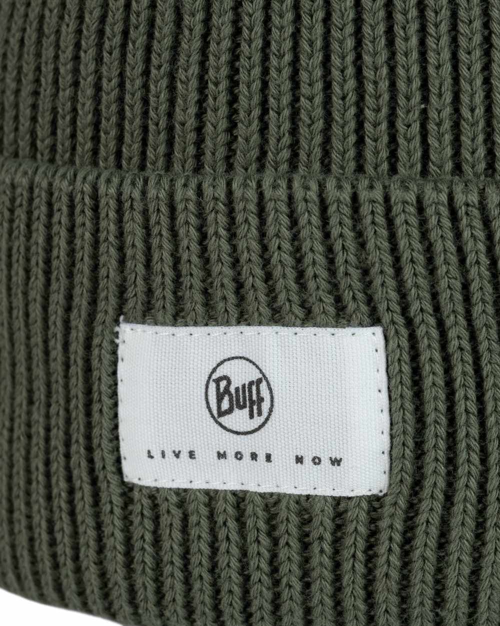 Silversage Coloured Buff Drisk Knitted Beanie on white background #colour_silversage