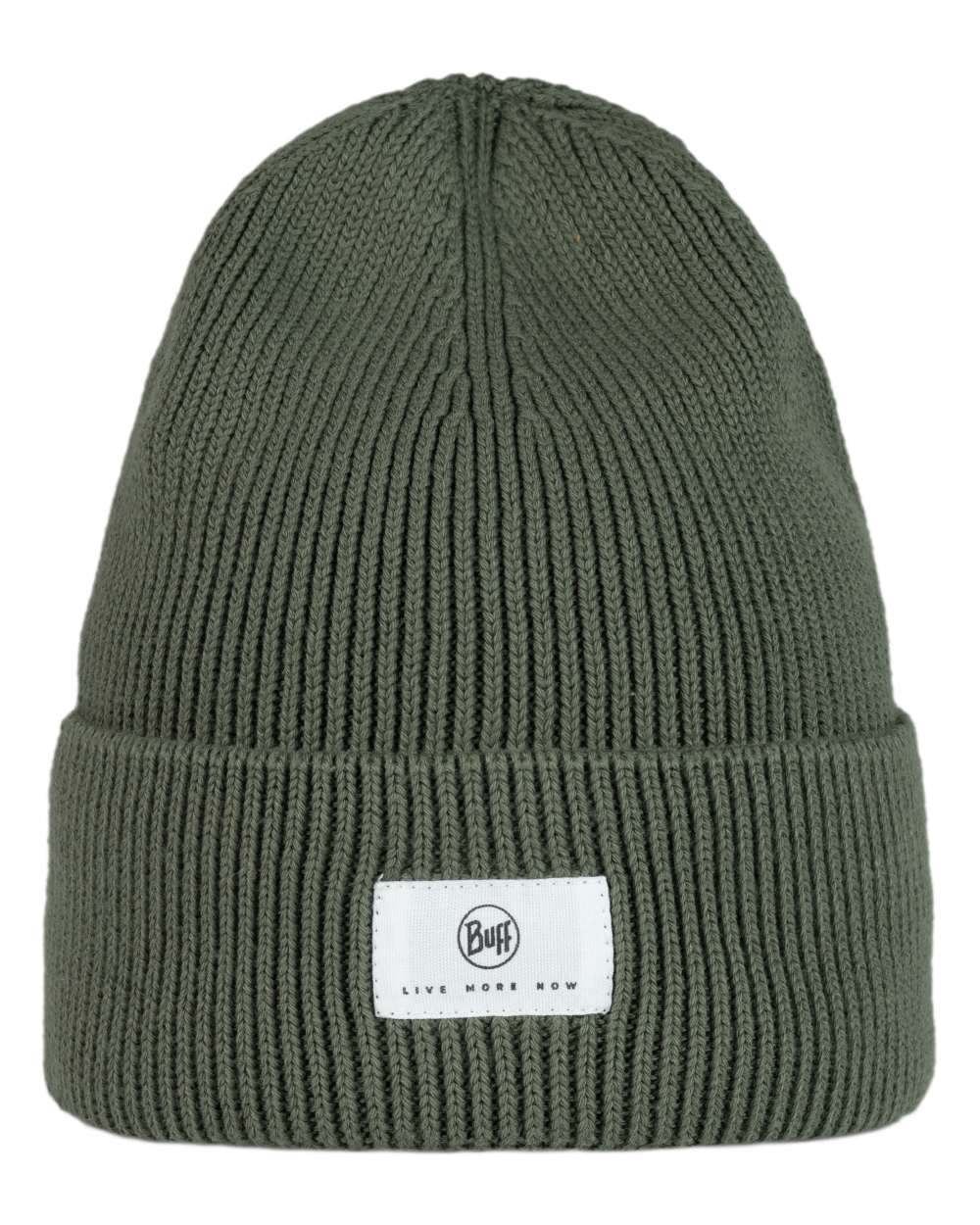 Silversage Coloured Buff Drisk Knitted Beanie on white background #colour_silversage
