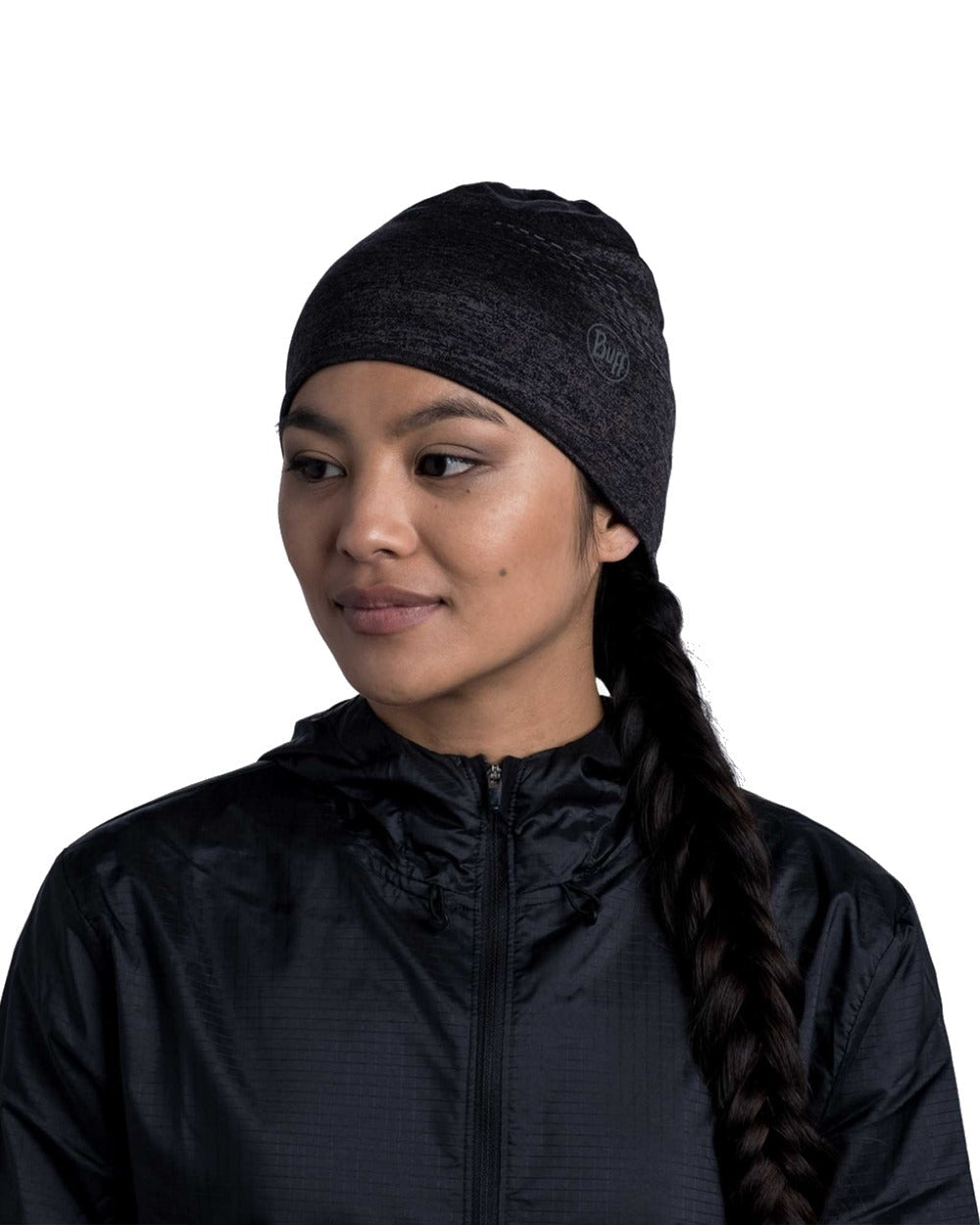 Black Coloured Buff DryFlx Beanie on white background #colour_black