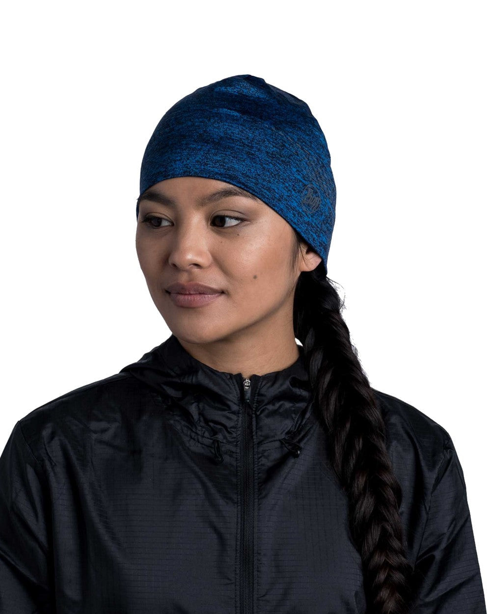 Solid Blue Coloured Buff DryFlx Beanie on white background #colour_solid-blue
