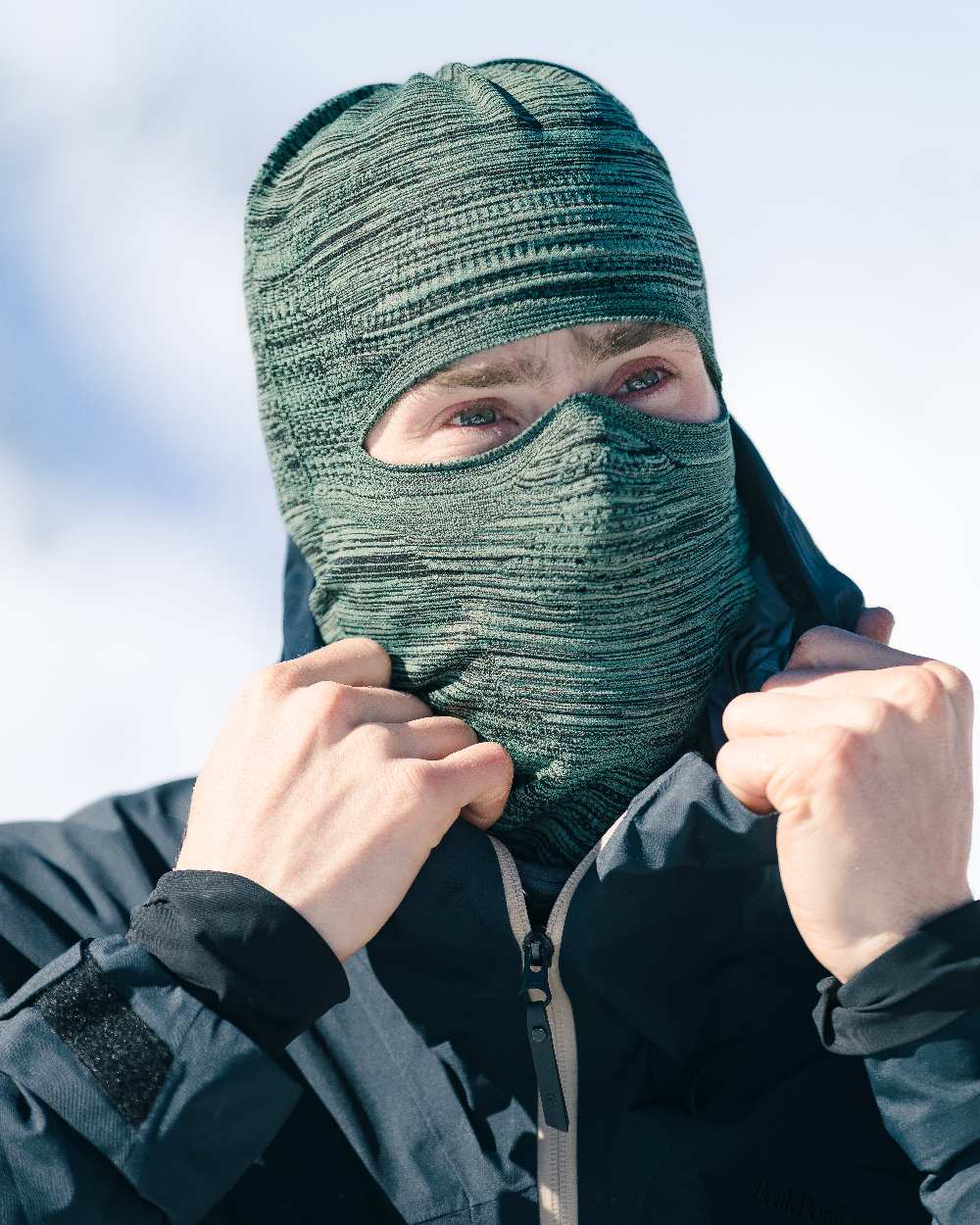 Jade Coloured Buff Dryflx Pro Solid Balaclava on sky background #colour_jade