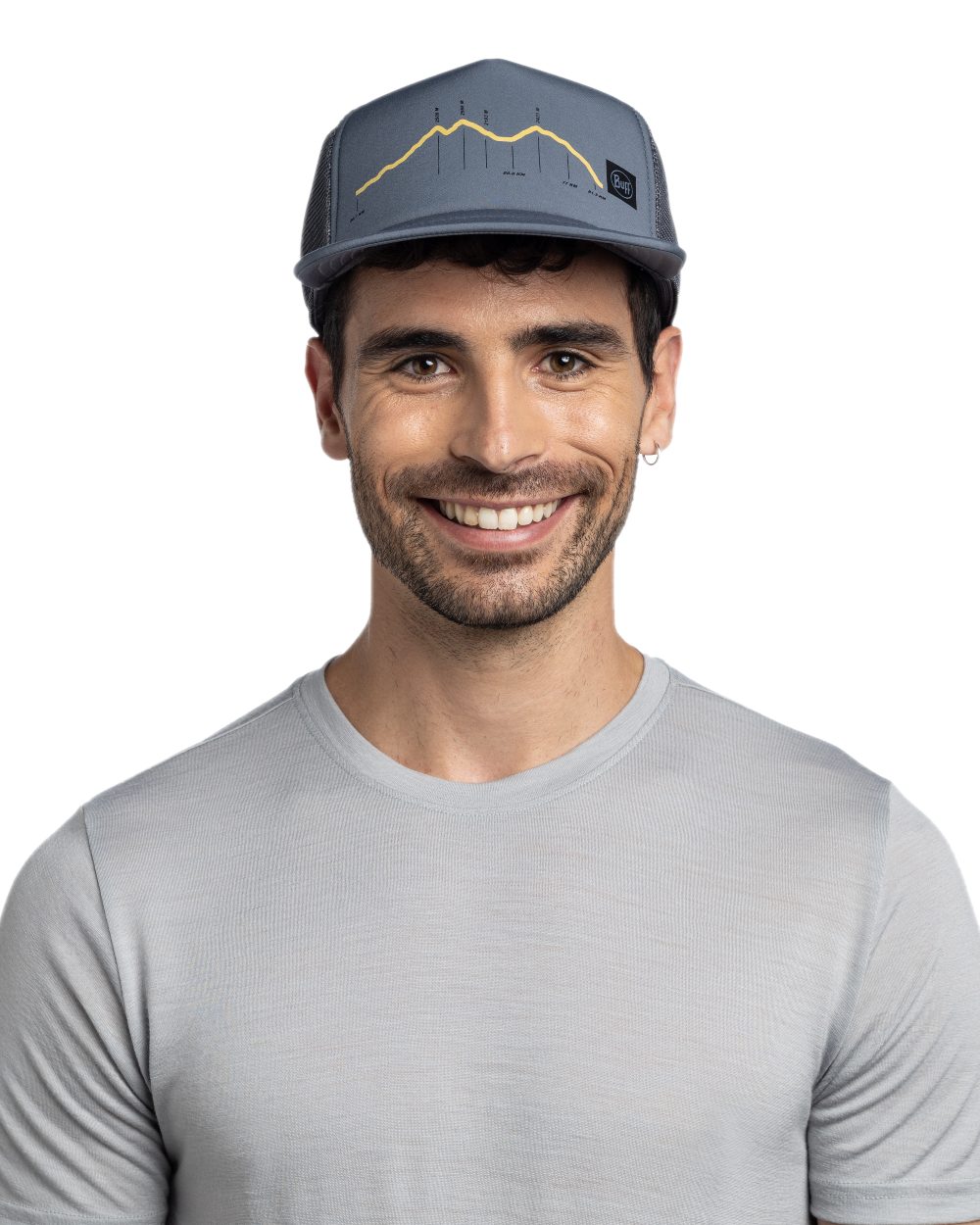 Ash Coloured Buff Explore Trucker Cap on white background #colour_ash