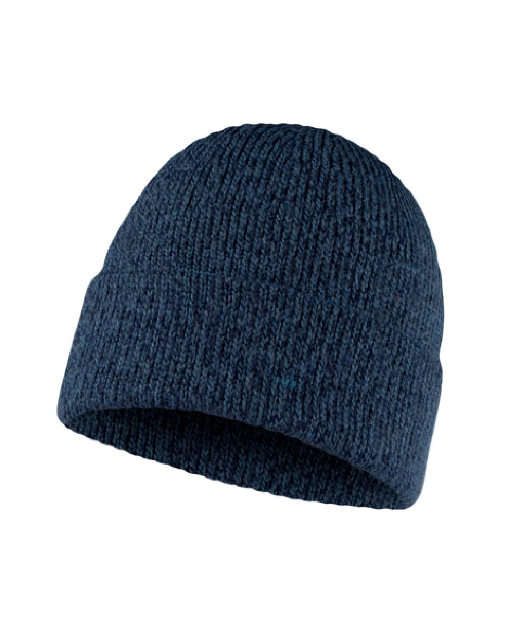 Denim Coloured Buff Jarn Knitted Beanie on white background #colour_denim