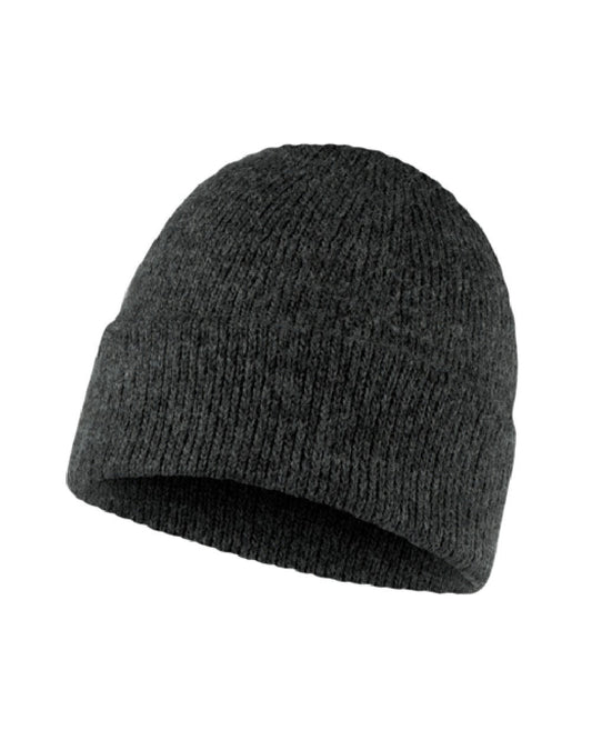 Graphite Coloured Buff Jarn Knitted Beanie on white background #colour_graphite