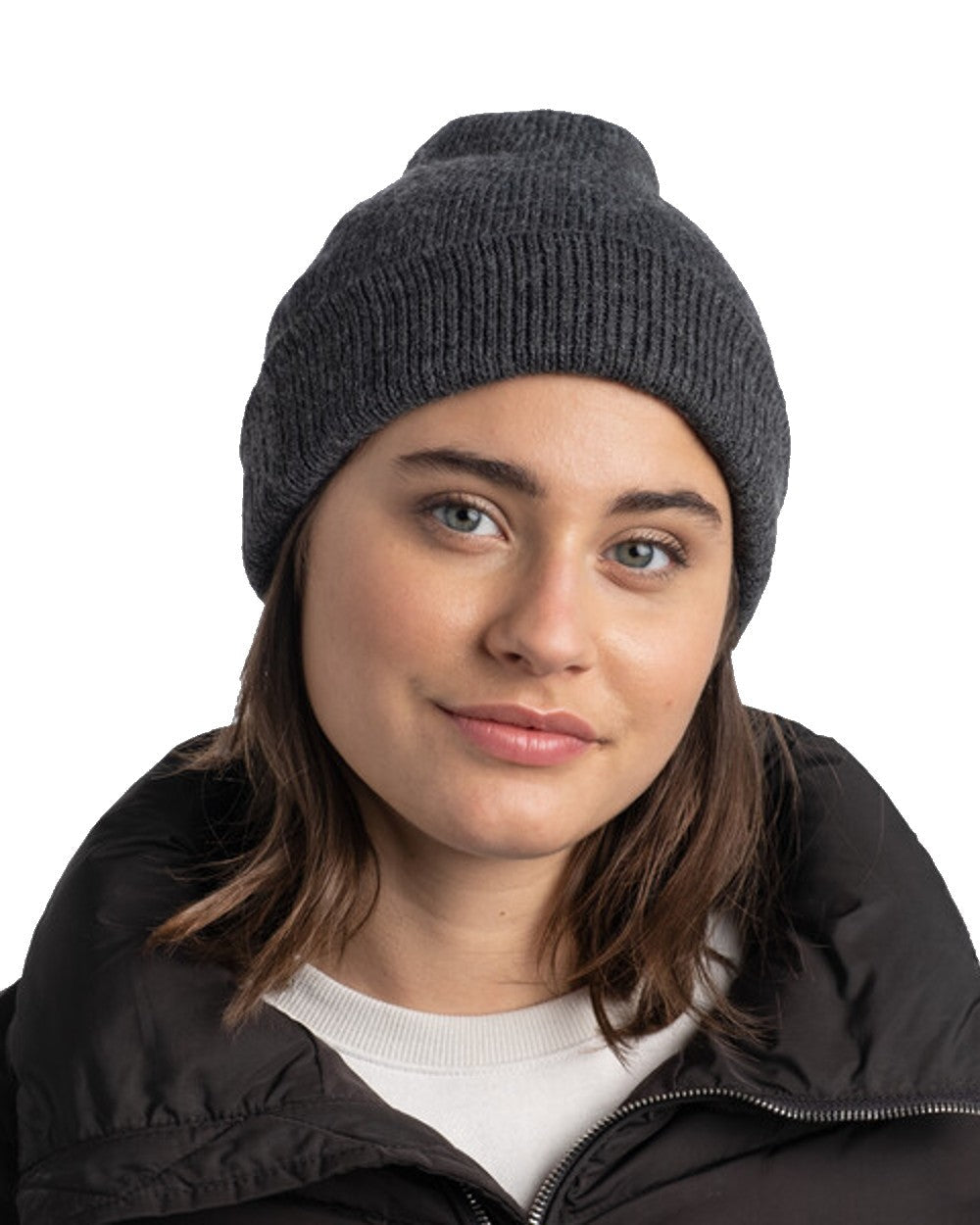 Graphite Coloured Buff Jarn Knitted Beanie on white background #colour_graphite