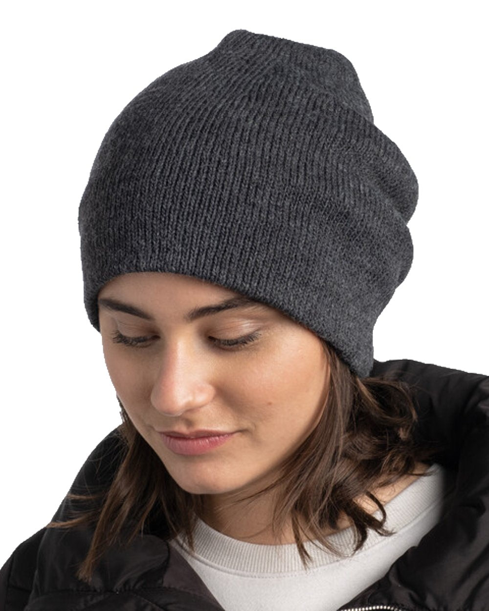 Graphite Coloured Buff Jarn Knitted Beanie on white background #colour_graphite