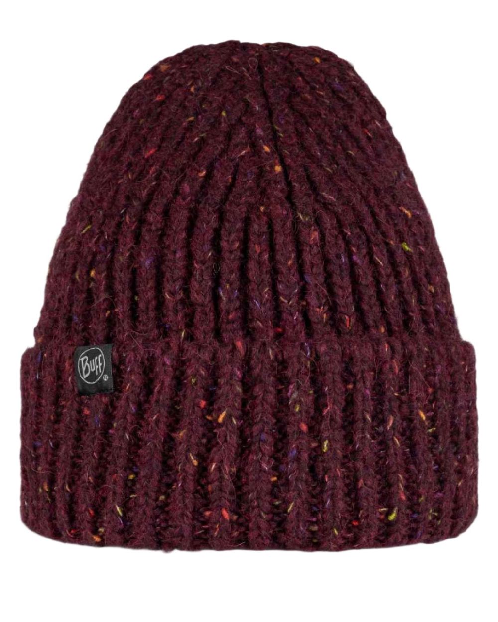 Dahlia Coloured Buff Kim Knitted Fleece Beanie on white background #colour_dahlia