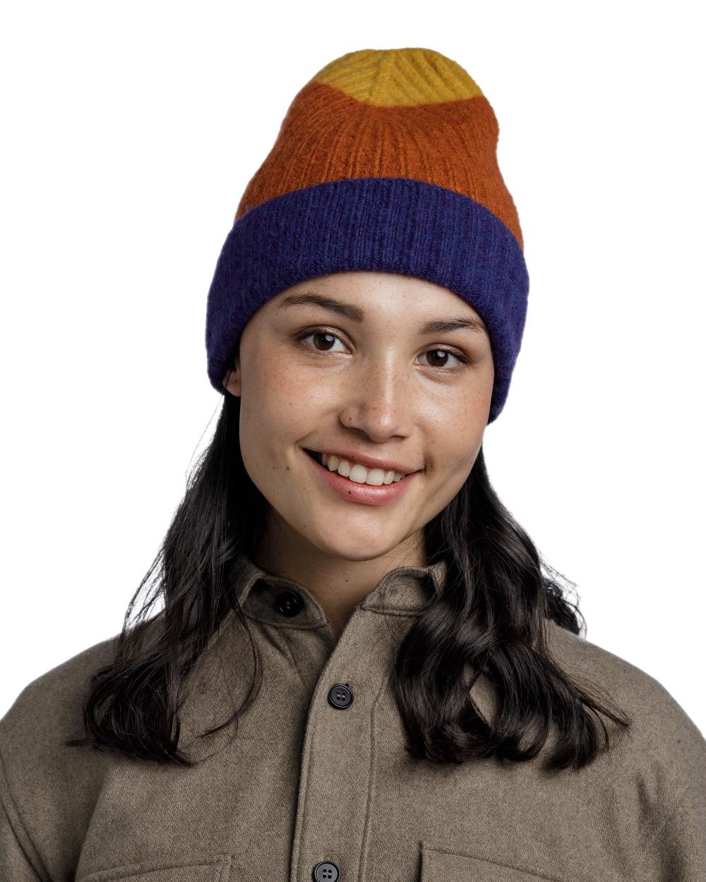 Denim Coloured Buff Nilah Knitted Beanie on white background #colour_denim
