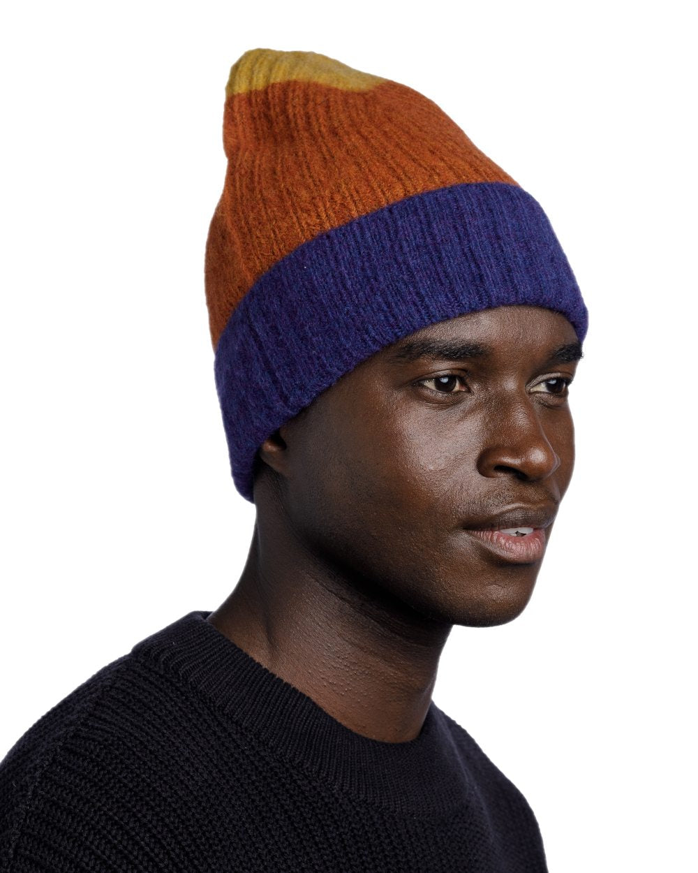 Denim Coloured Buff Nilah Knitted Beanie on white background #colour_denim