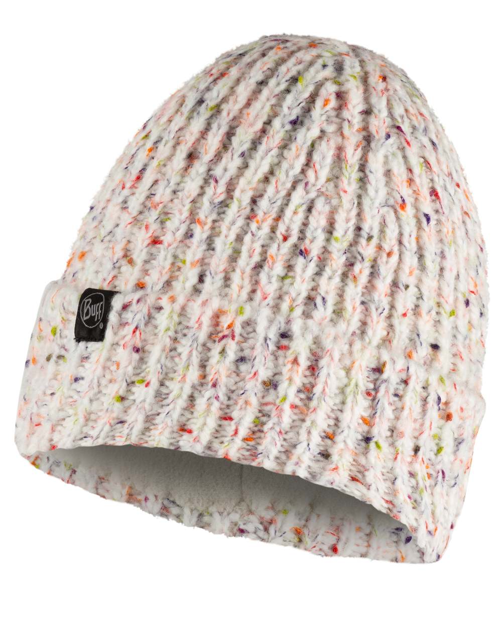 White Coloured Buff Kim Knitted Fleece Beanie on white background #colour_white