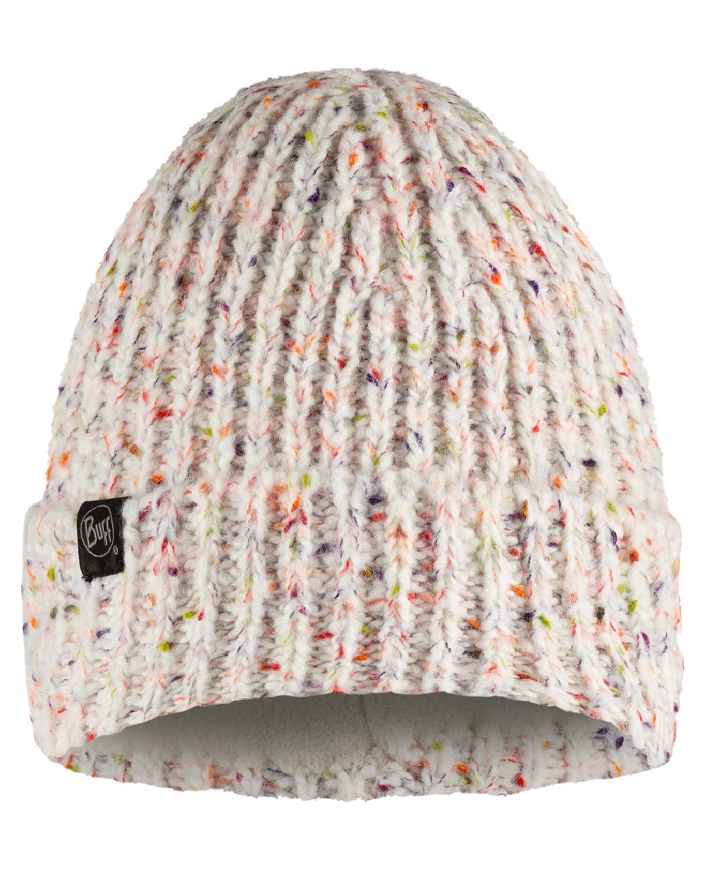 White Coloured Buff Kim Knitted Fleece Beanie on white background #colour_white
