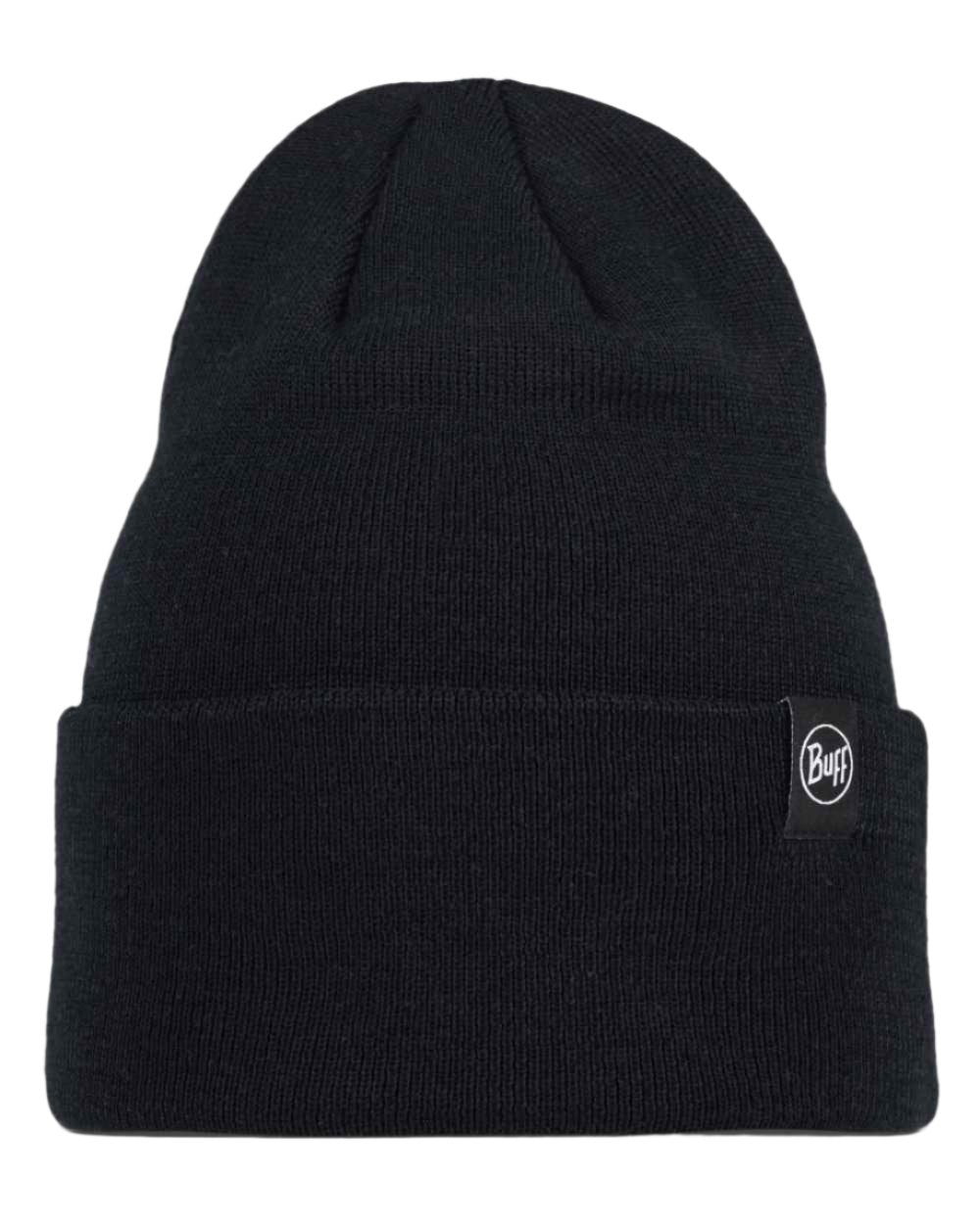 Black Coloured Buff Linon Knitted Beanie on white background #colour_black