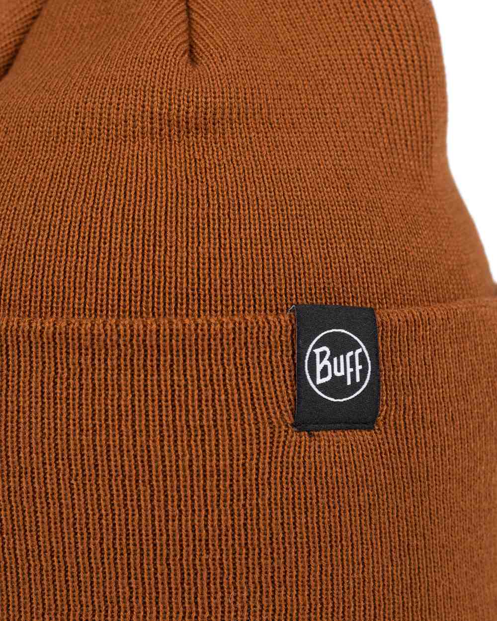 Copper Coloured Buff Linon Knitted Beanie on white background #colour_copper