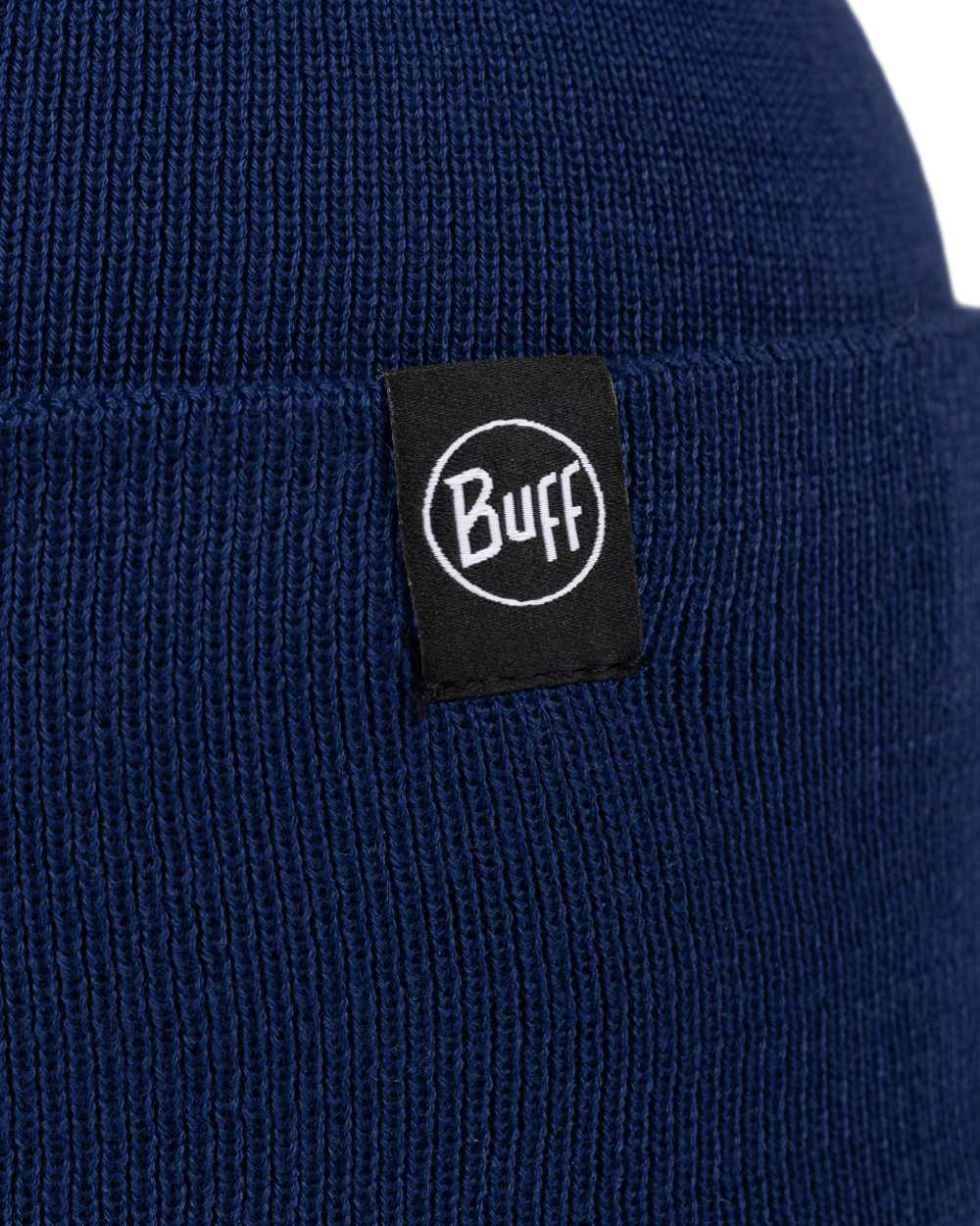 Midnight Coloured Buff Linon Knitted Beanie on white background #colour_midnight