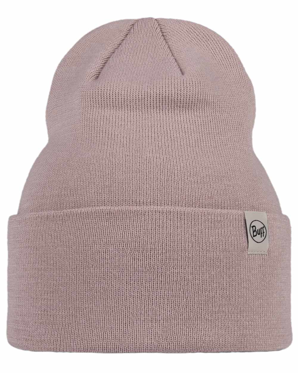 Rosewood Coloured Buff Linon Knitted Beanie on white background #colour_rosewood