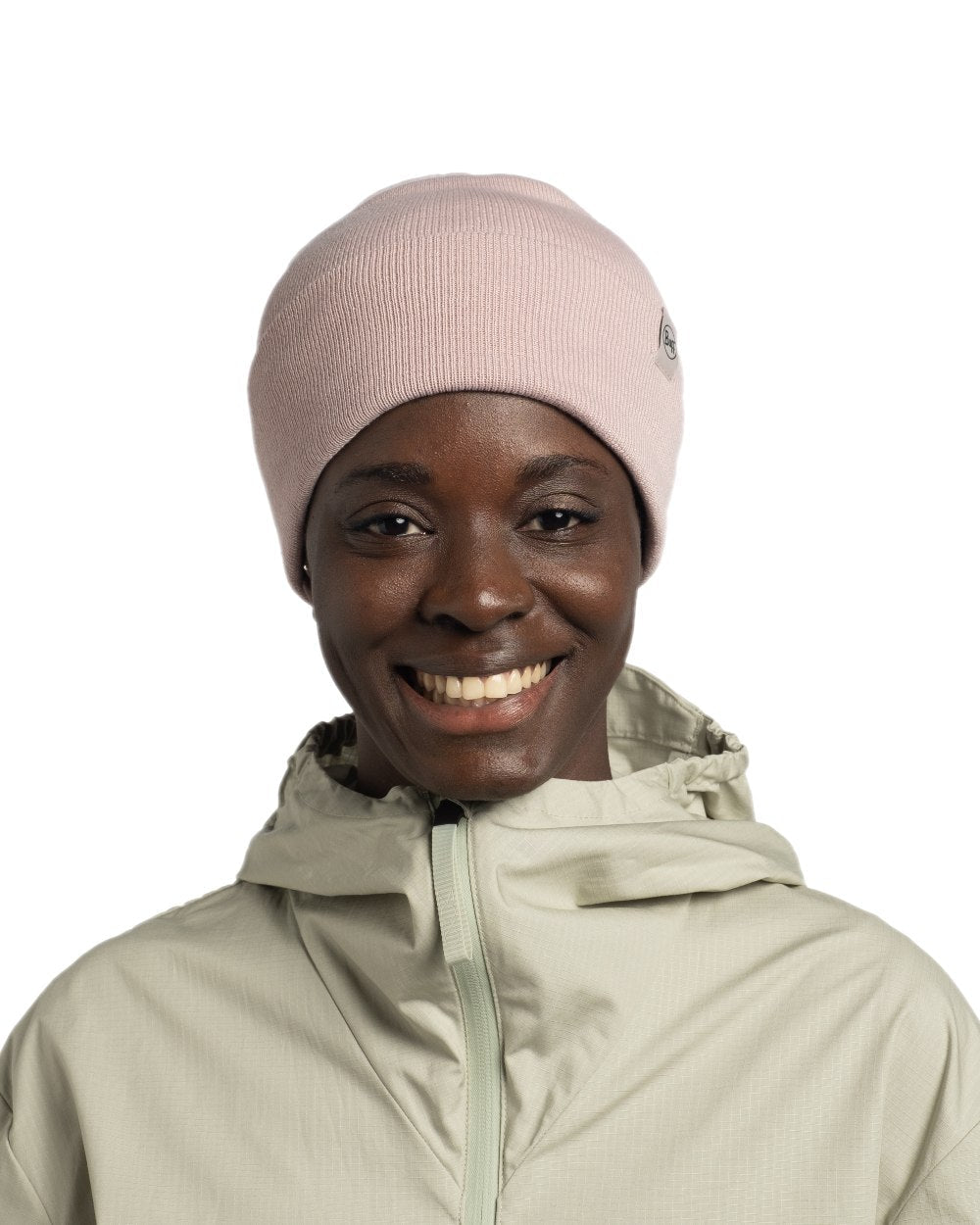 Rosewood Coloured Buff Linon Knitted Beanie on white background #colour_rosewood