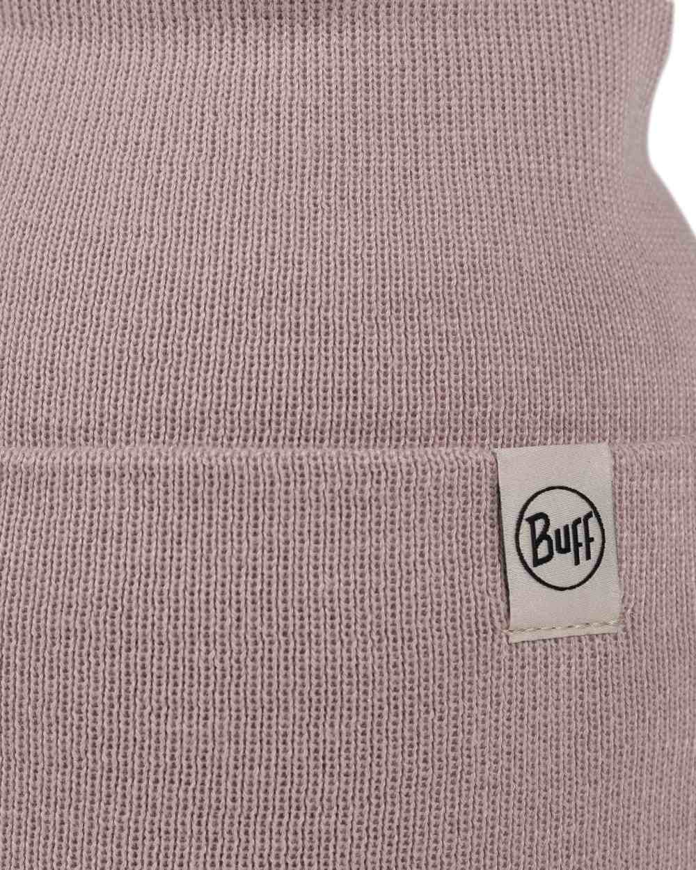 Rosewood Coloured Buff Linon Knitted Beanie on white background #colour_rosewood