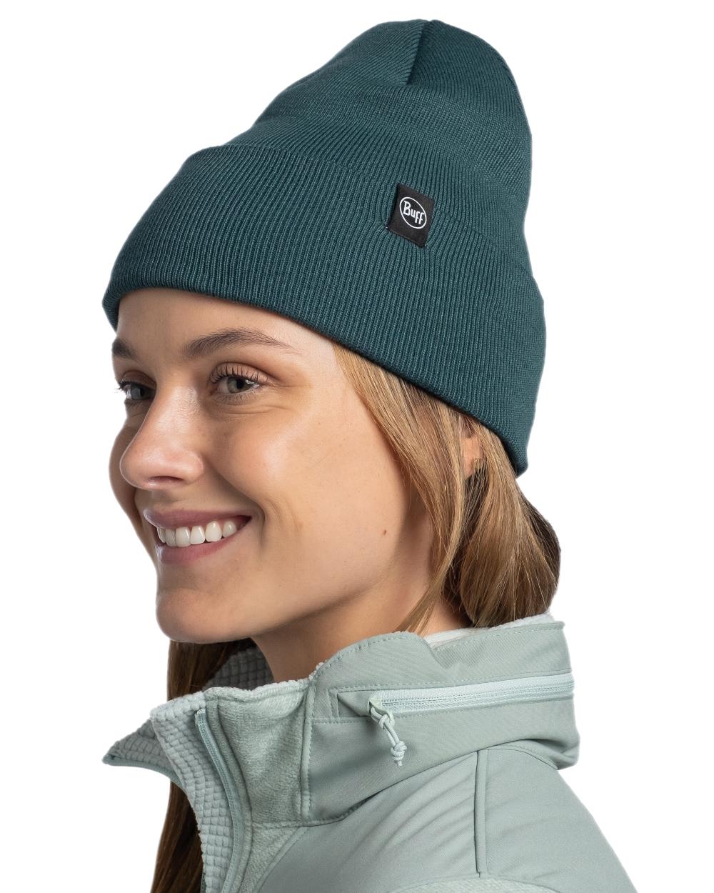 Silversage Coloured Buff Linon Knitted Beanie on white background #colour_silversage