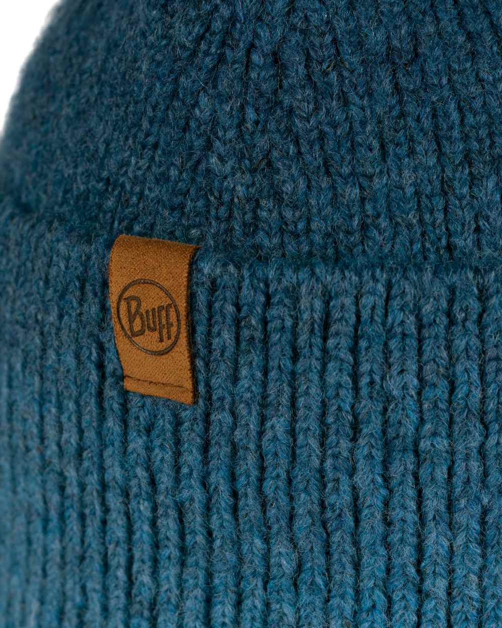 Denim Coloured Buff Knitted Marin Beanie on white background #colour_denim
