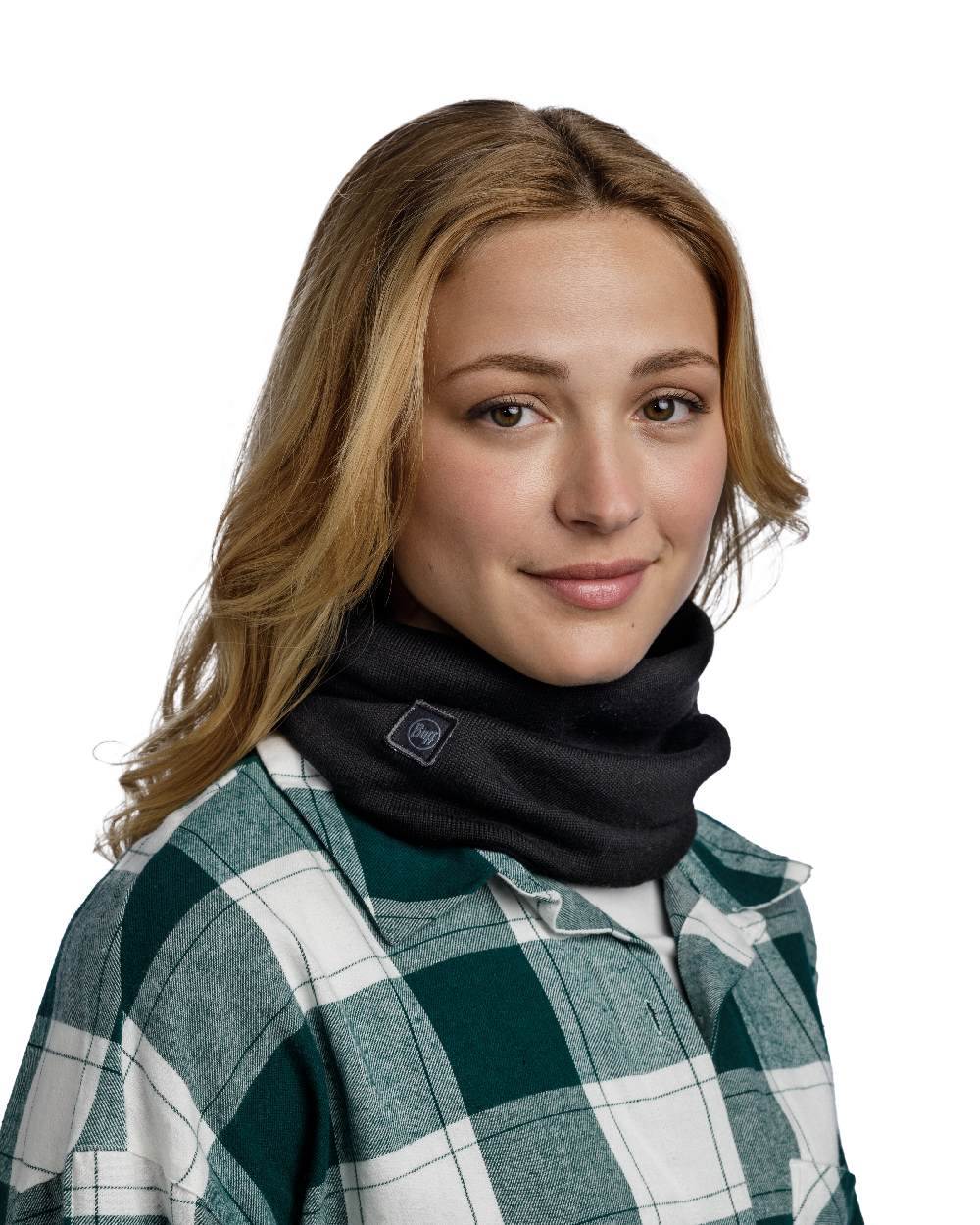 Black Coloured Buff Knitted Neck Warmer on white background #colour_black