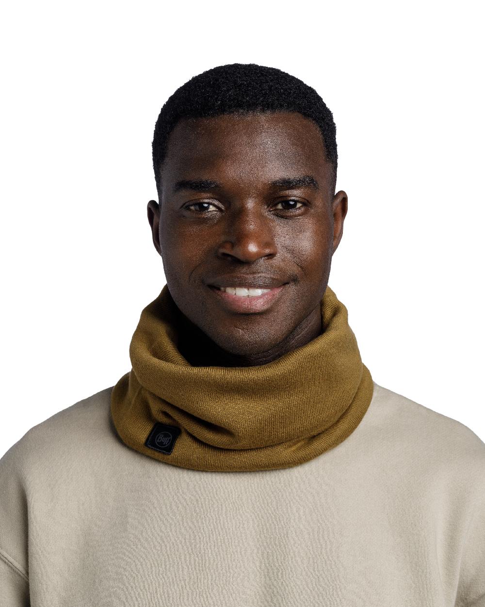 Brindle Brown Coloured Buff Knitted Neck Warmer on white background #colour_brindle-brown