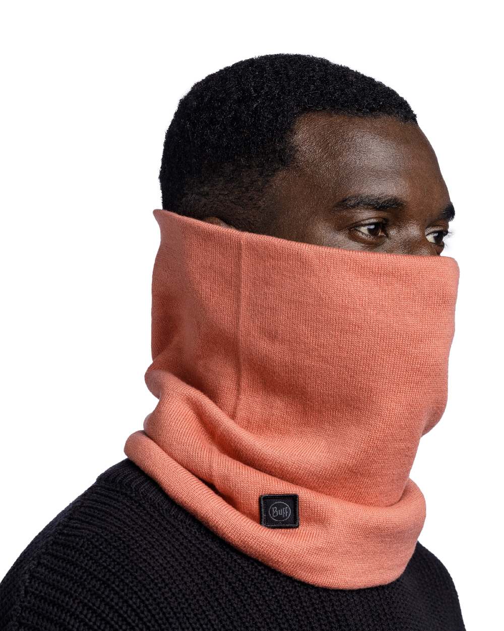 Crimson Coloured Buff Knitted Neck Warmer on white background #colour_crimson