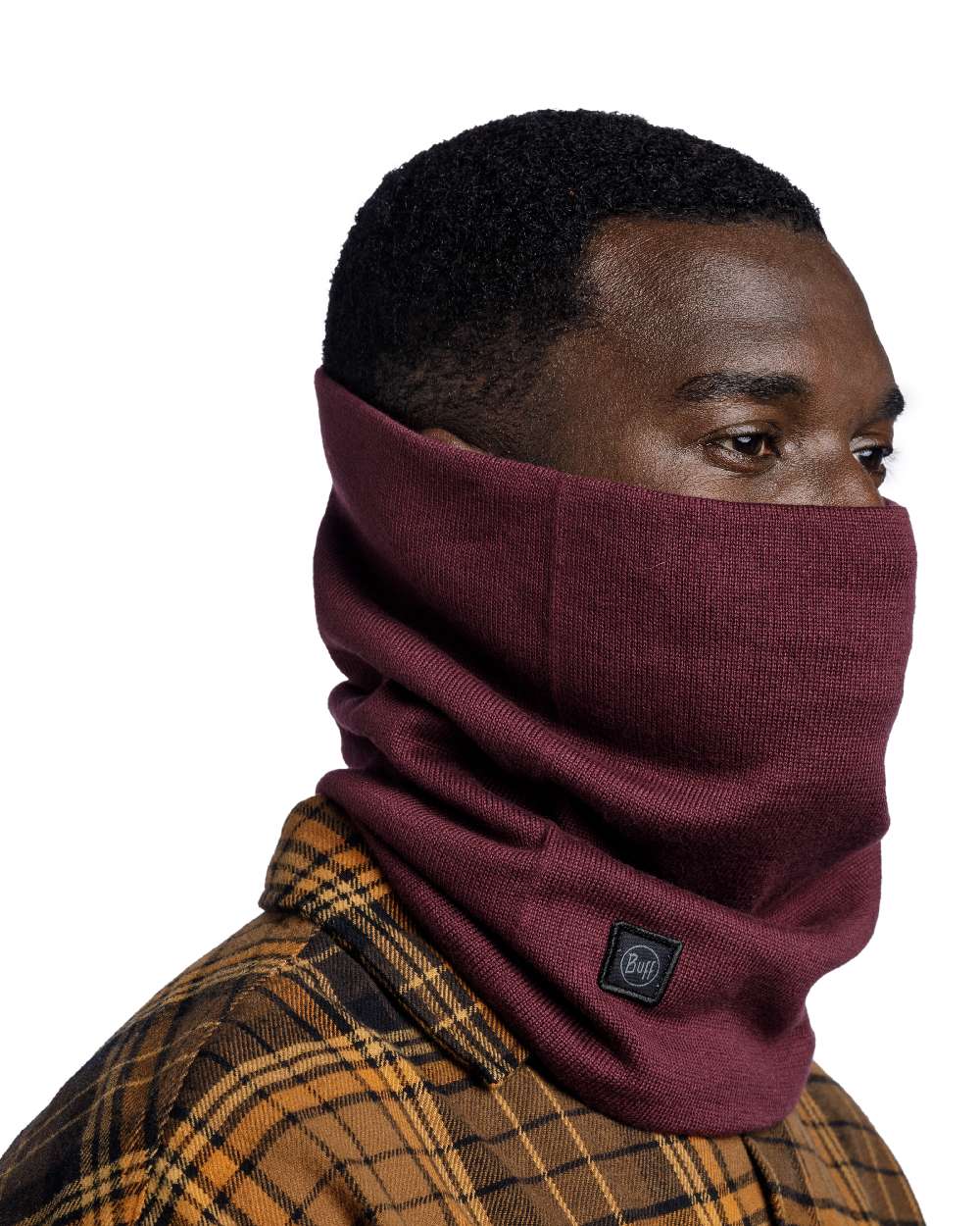 Dahlia Coloured Buff Knitted Neck Warmer on white background #colour_dahlia