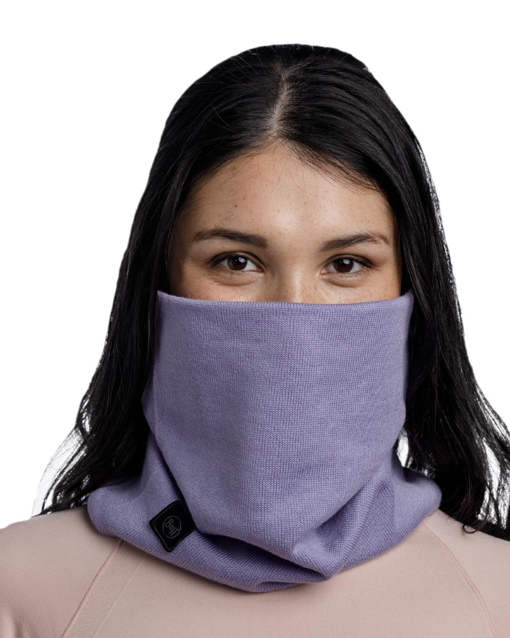 Iris Coloured Buff Knitted Neck Warmer on white background #colour_iris