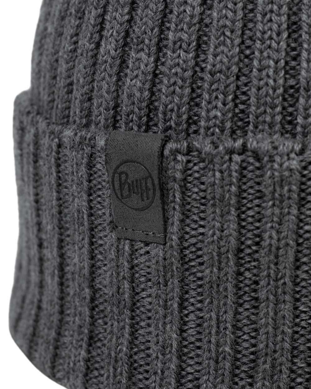 Heather Grey Coloured Buff Knitted Norval Beanie on white background #colour_heather-grey
