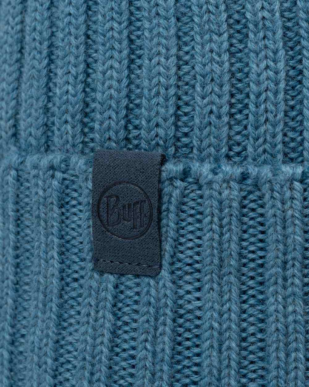 Water Coloured Buff Knitted Norval Beanie on white background #colour_water