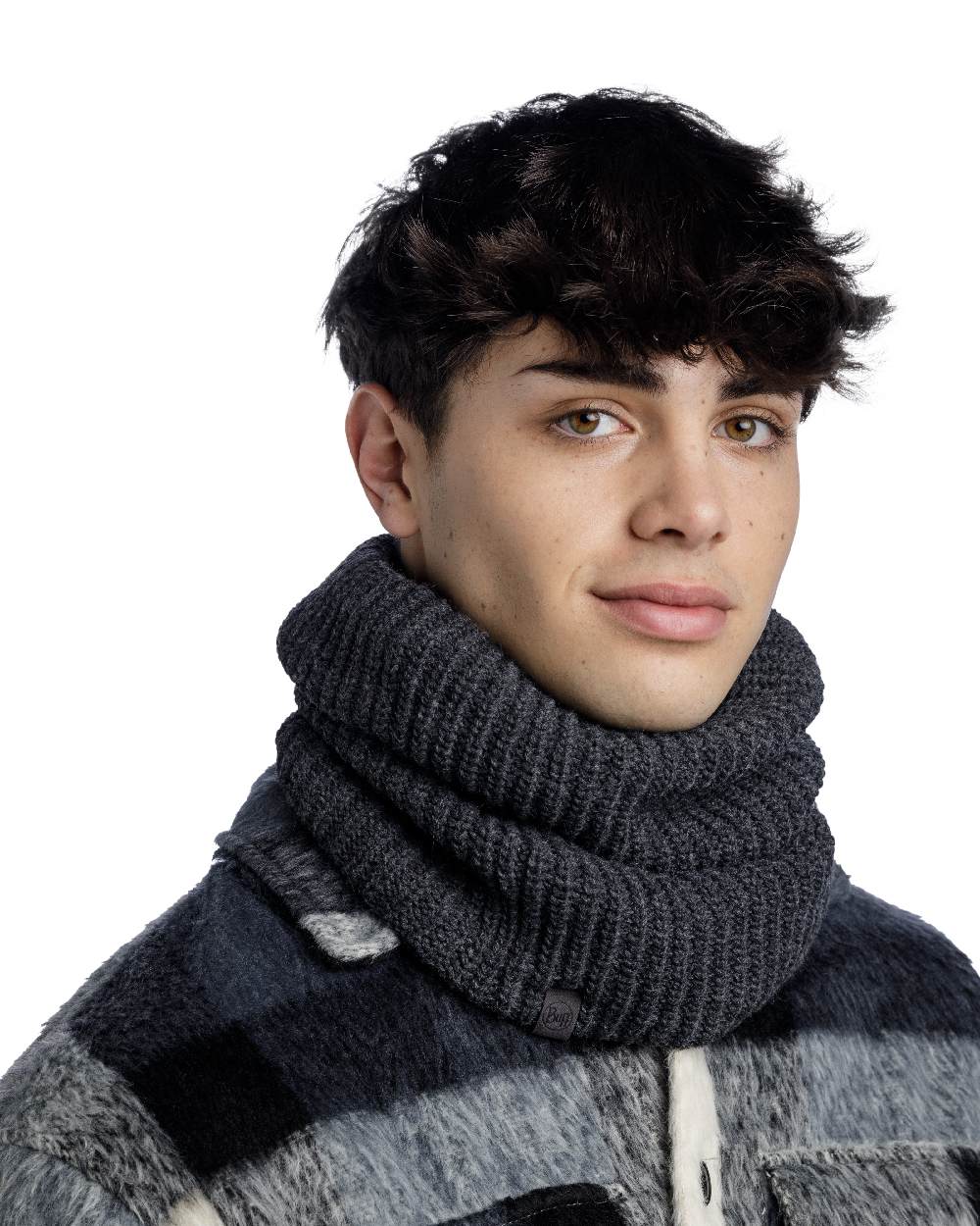 Graphite Coloured Buff Knitted Polar Neck Warmer on white background #colour_graphite