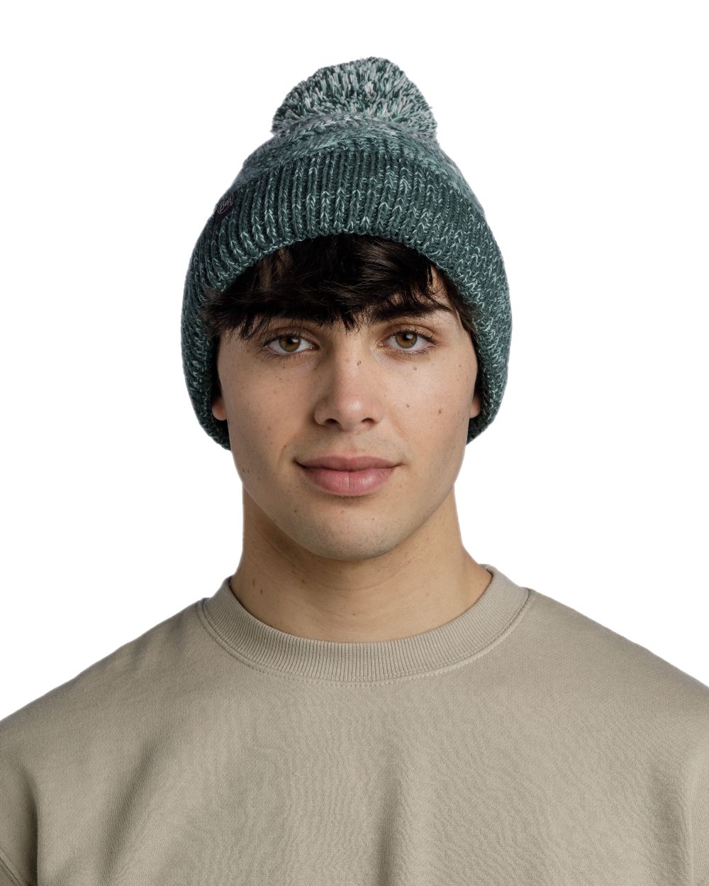 Silversage Coloured Buff Masha Knitted & Fleece Beanie on white background #colour_silversage