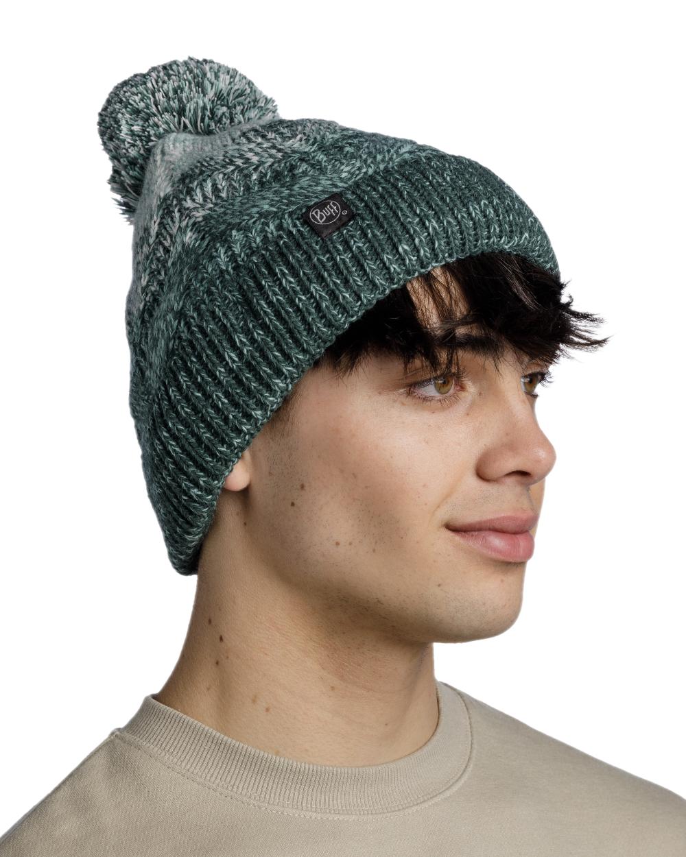 Silversage Coloured Buff Masha Knitted & Fleece Beanie on white background #colour_silversage