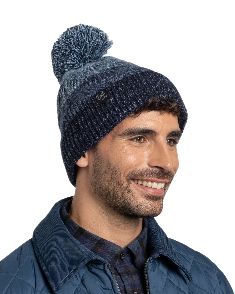 Water Coloured Buff Masha Knitted & Fleece Beanie on white background #colour_water