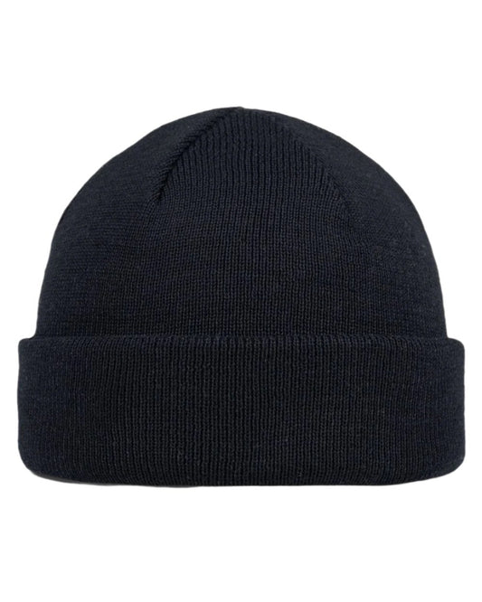 Black Coloured Buff Lilon Fisherman Knitted Beanie on white background #colour_black