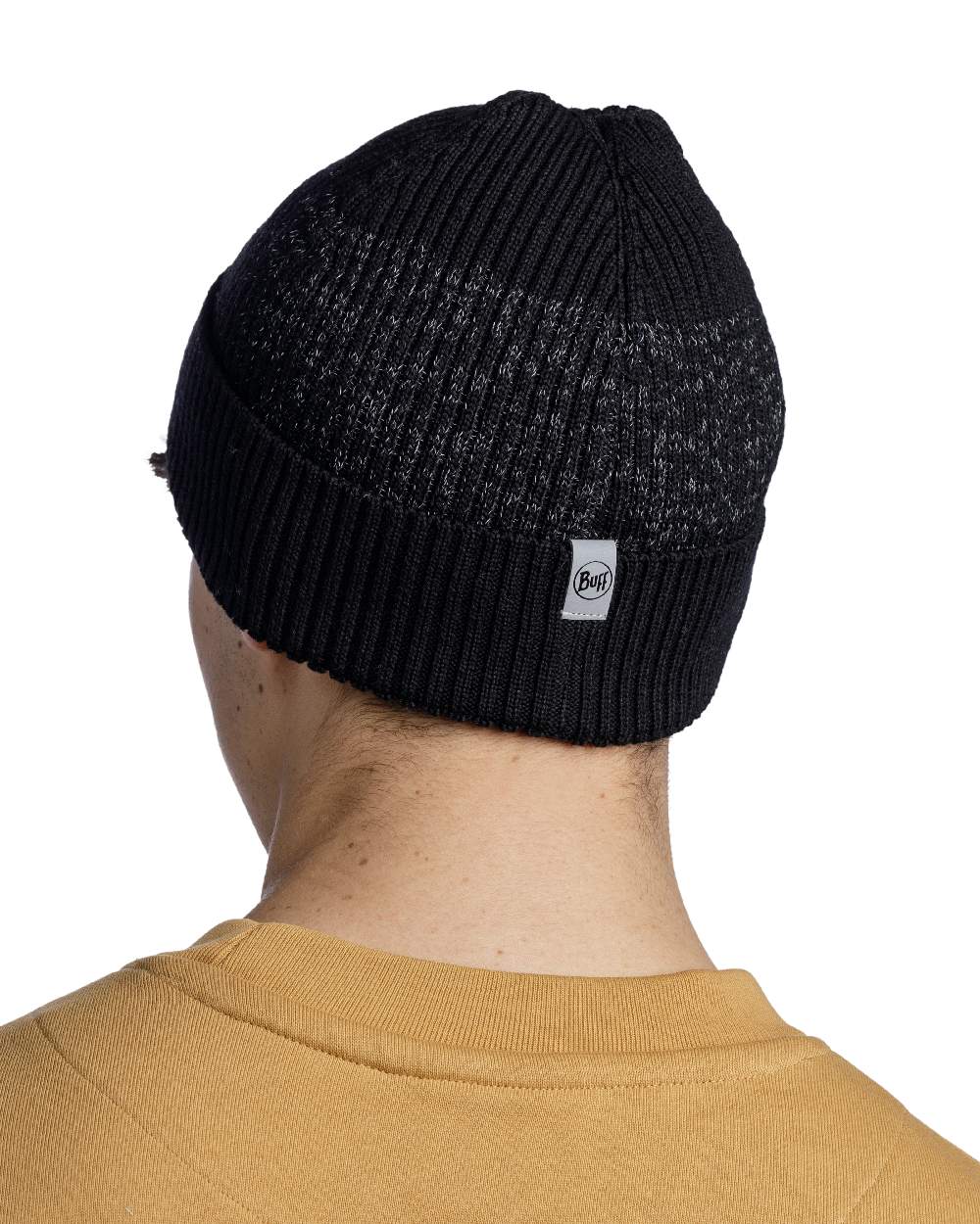 Black Coloured Buff Merino Active Beanie on white background #colour_black