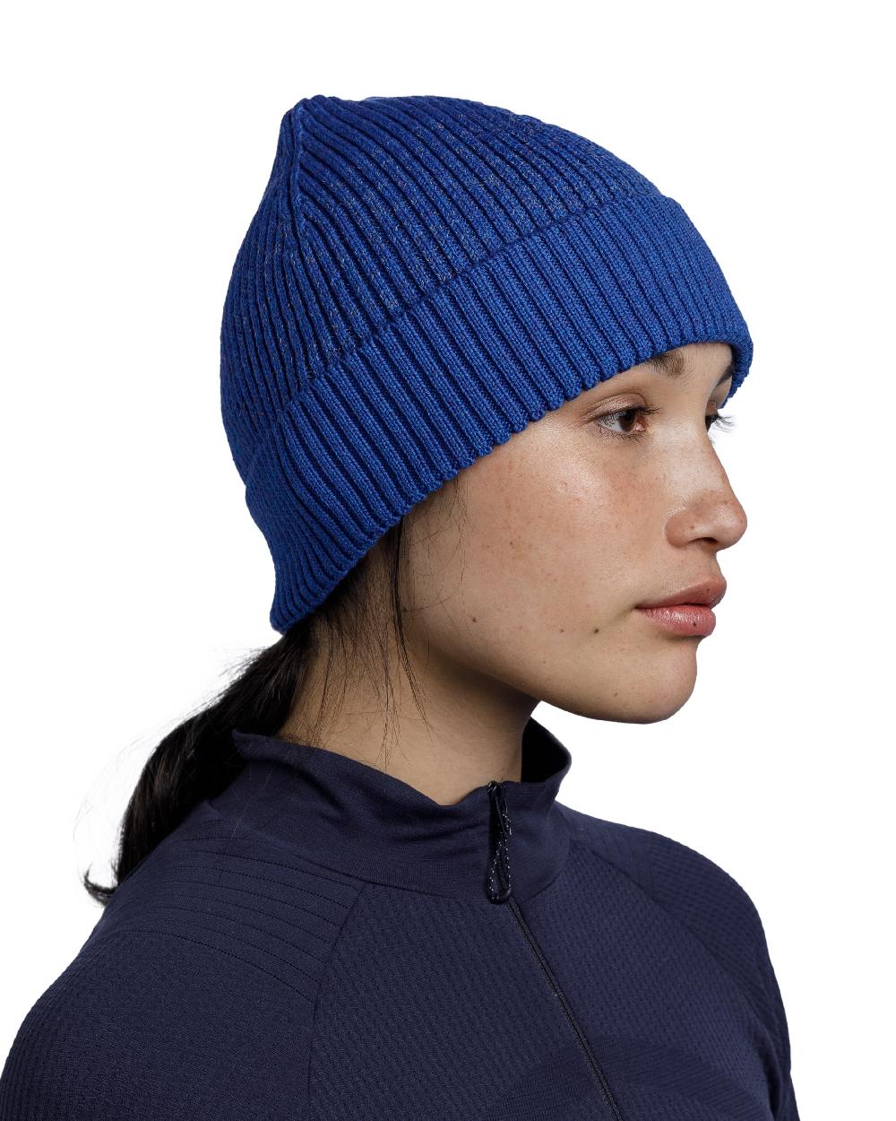 Cobalt Coloured Buff Merino Active Beanie on white background #colour_cobalt