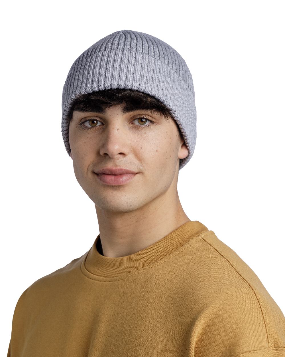 Light Grey Coloured Buff Merino Active Beanie on white background #colour_light-grey