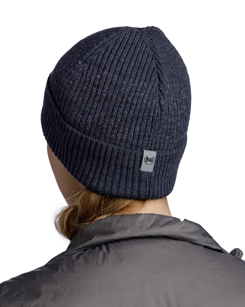 Night Blue Coloured Buff Merino Active Beanie on white background #colour_night-blue