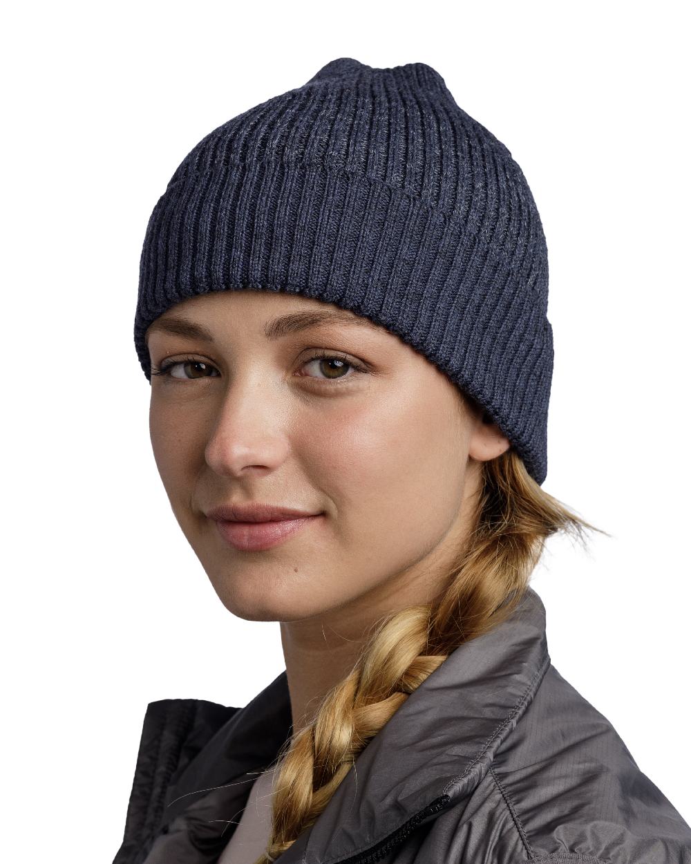 Night Blue Coloured Buff Merino Active Beanie on white background #colour_night-blue