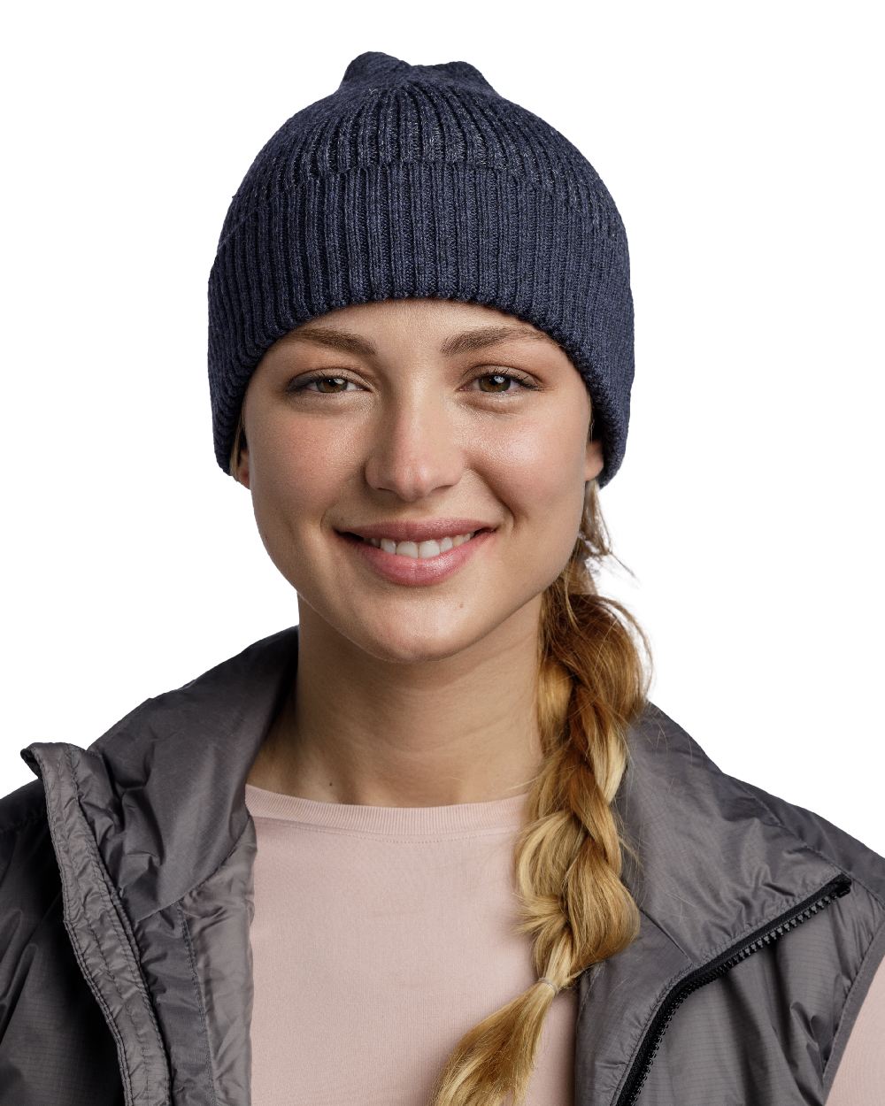 Night Blue Coloured Buff Merino Active Beanie on white background #colour_night-blue
