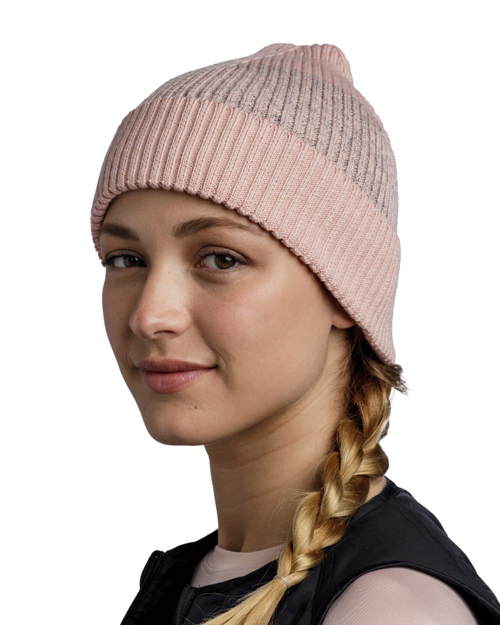 Pale Pink Coloured Buff Merino Active Beanie on white background #colour_pale-pink