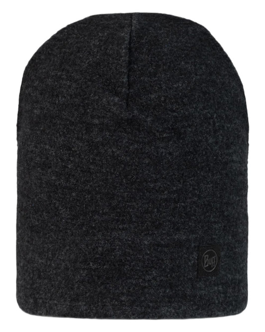 Black Coloured Buff Merino Fleece Beanie on white background #colour_black