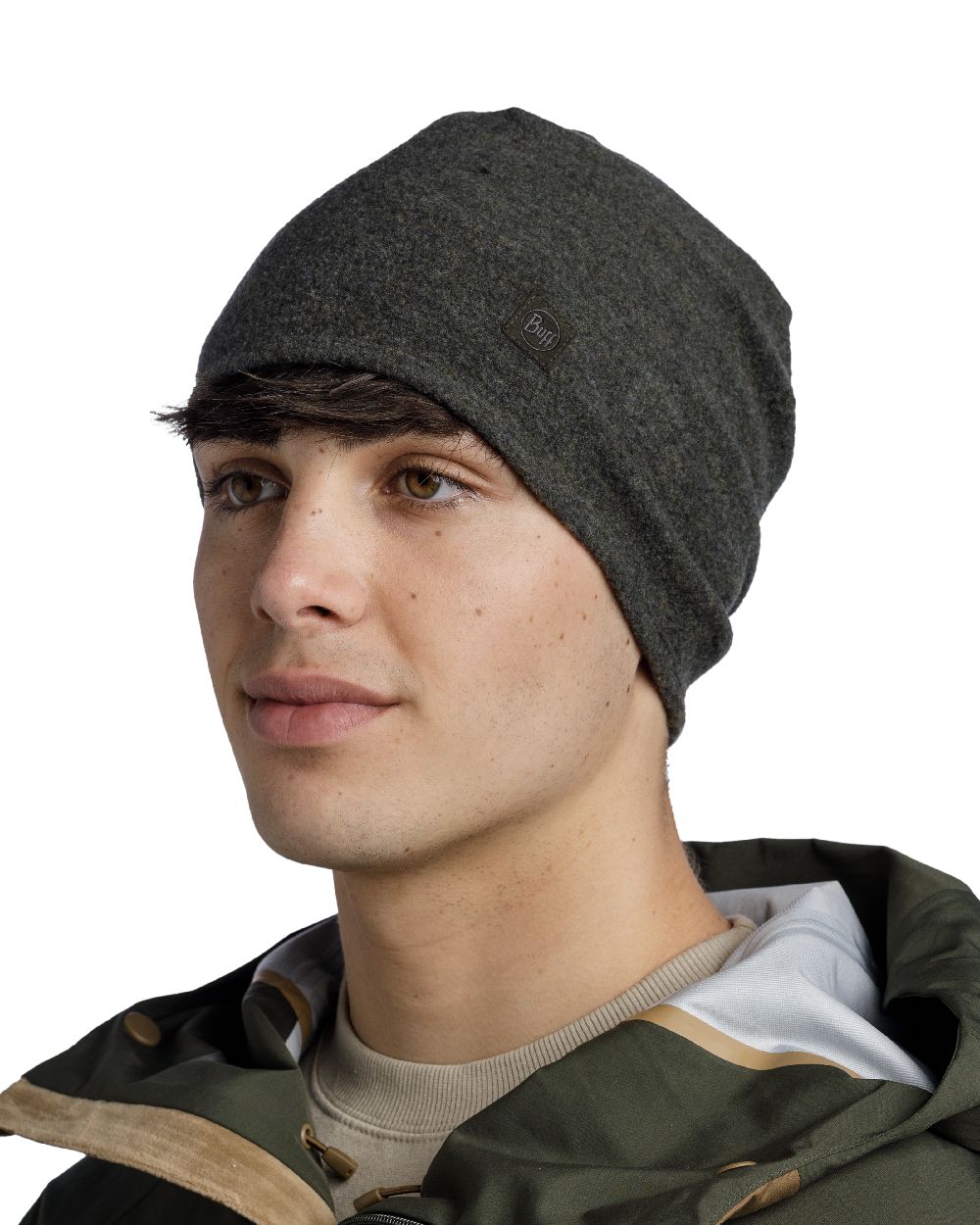 Cedar Coloured Buff Merino Fleece Beanie on white background #colour_cedar